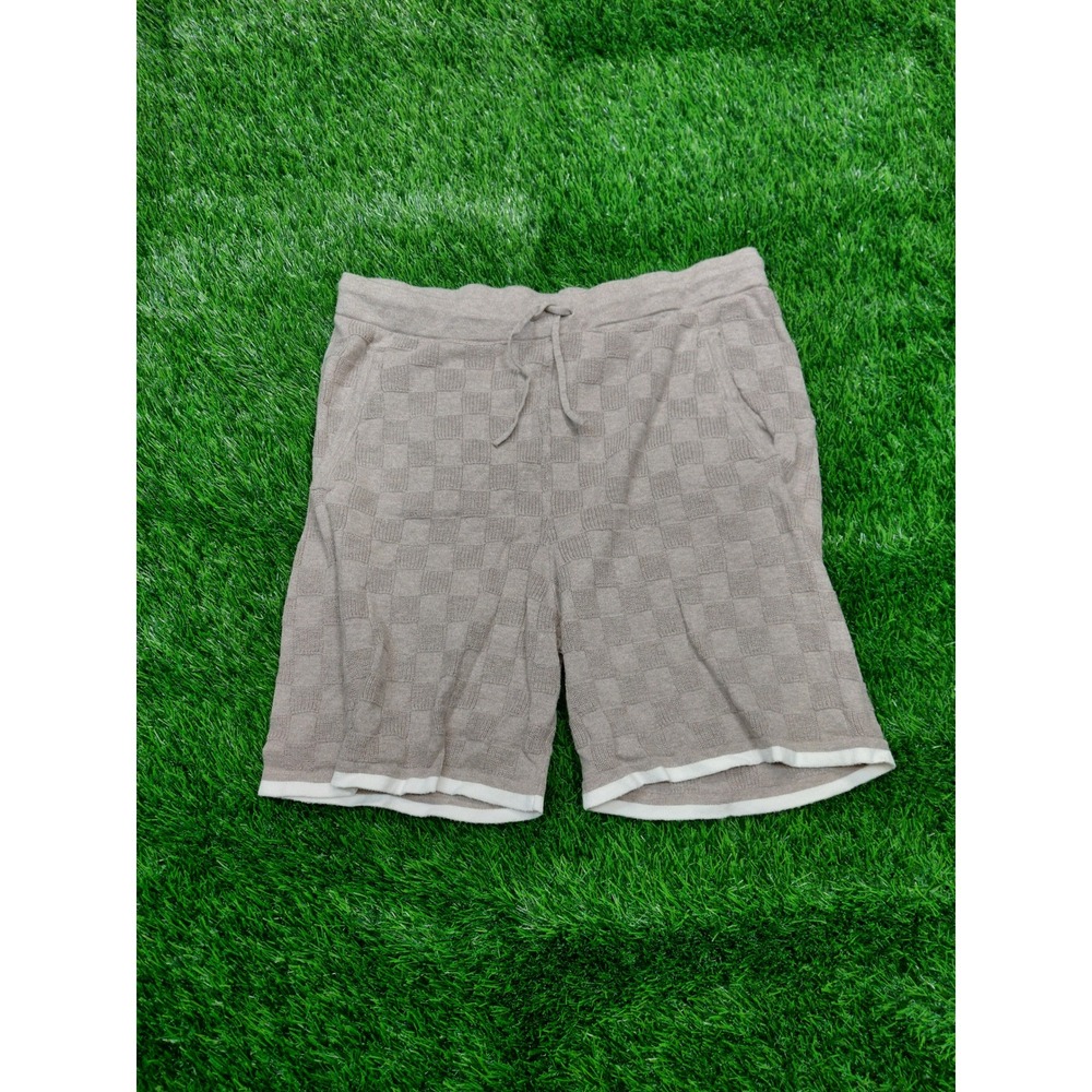 Art of Rhetoric Knit Shorts Large Tan Mens Checkered Drawstring Casual Excellent
